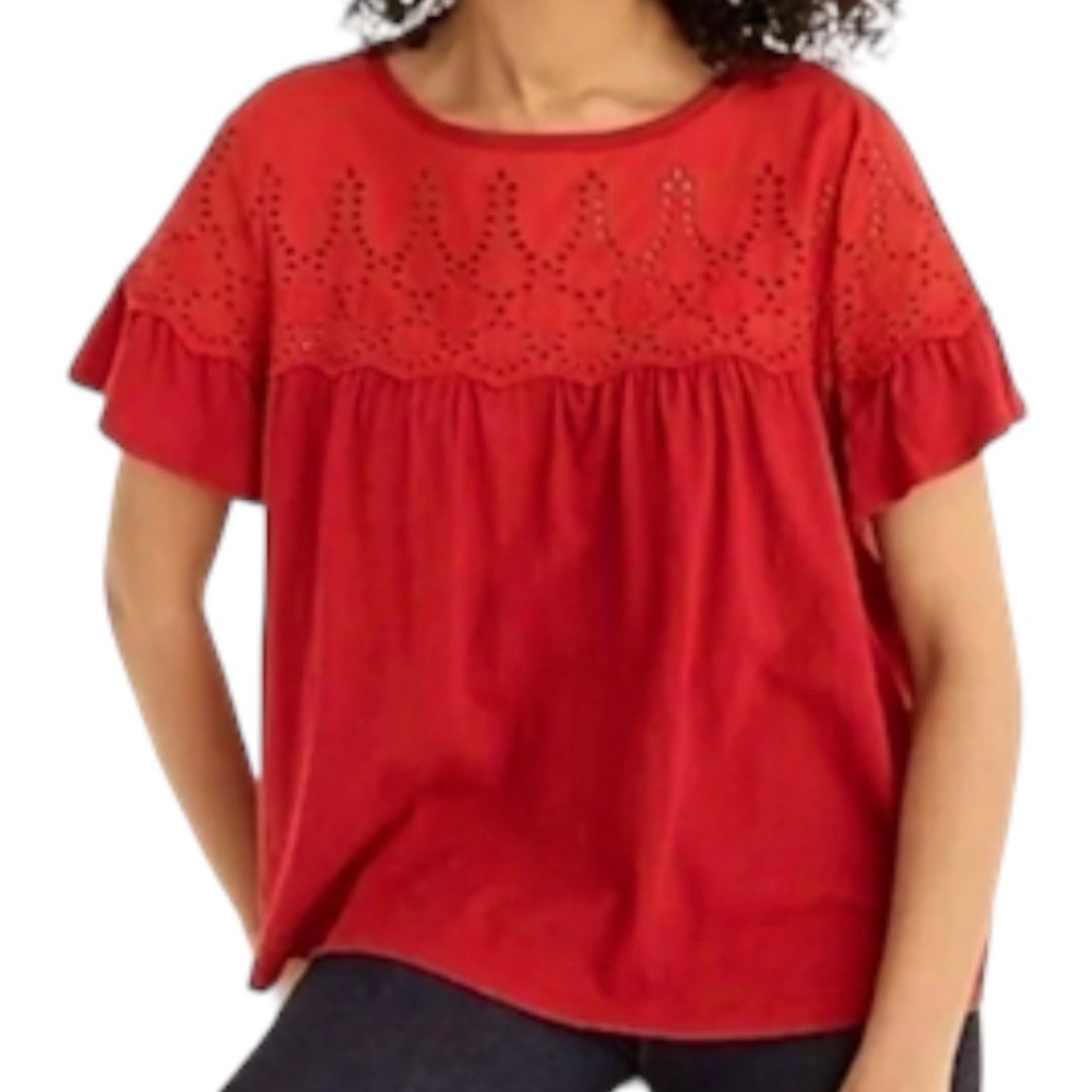 J. Crew Vintage Eyelet Red Top EUC